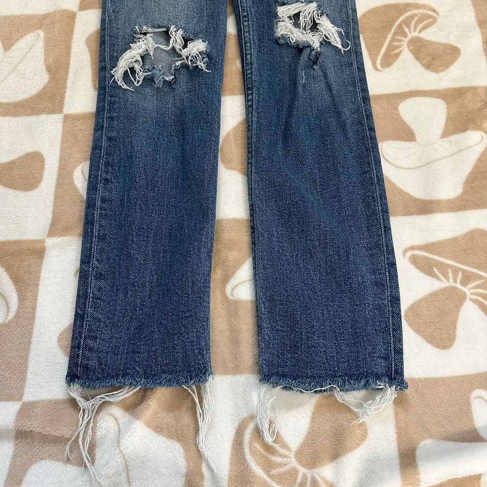 RE/DONE High Rise Ankle Crop Distressed Raw Hem Blue Jeans Size 23 - Picture 9 of 13